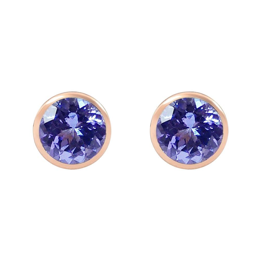 Handcrafted 2.80 Carats Tanzanite 18 Karat Rose Gold Stud Earrings For Sale