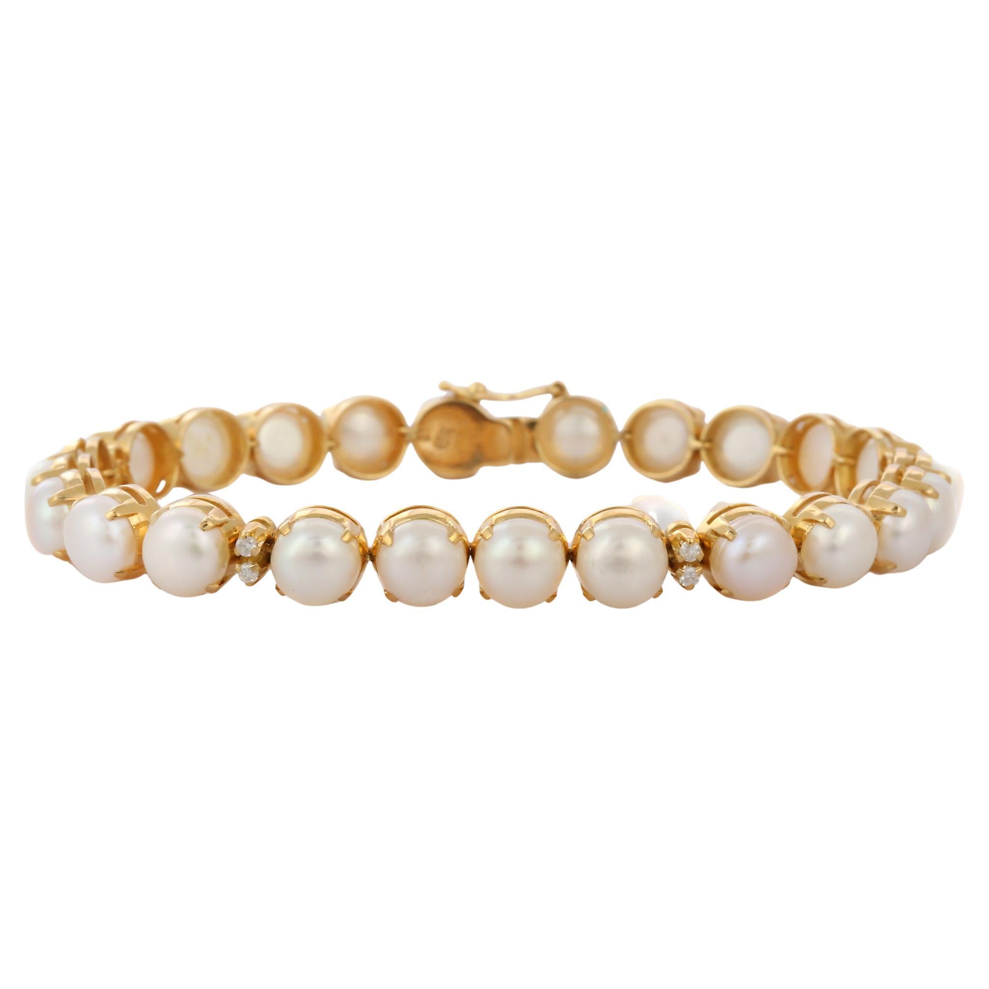 Bracelet artisanal en or jaune 18 carats avec diamants et nacre de 34,25 carats