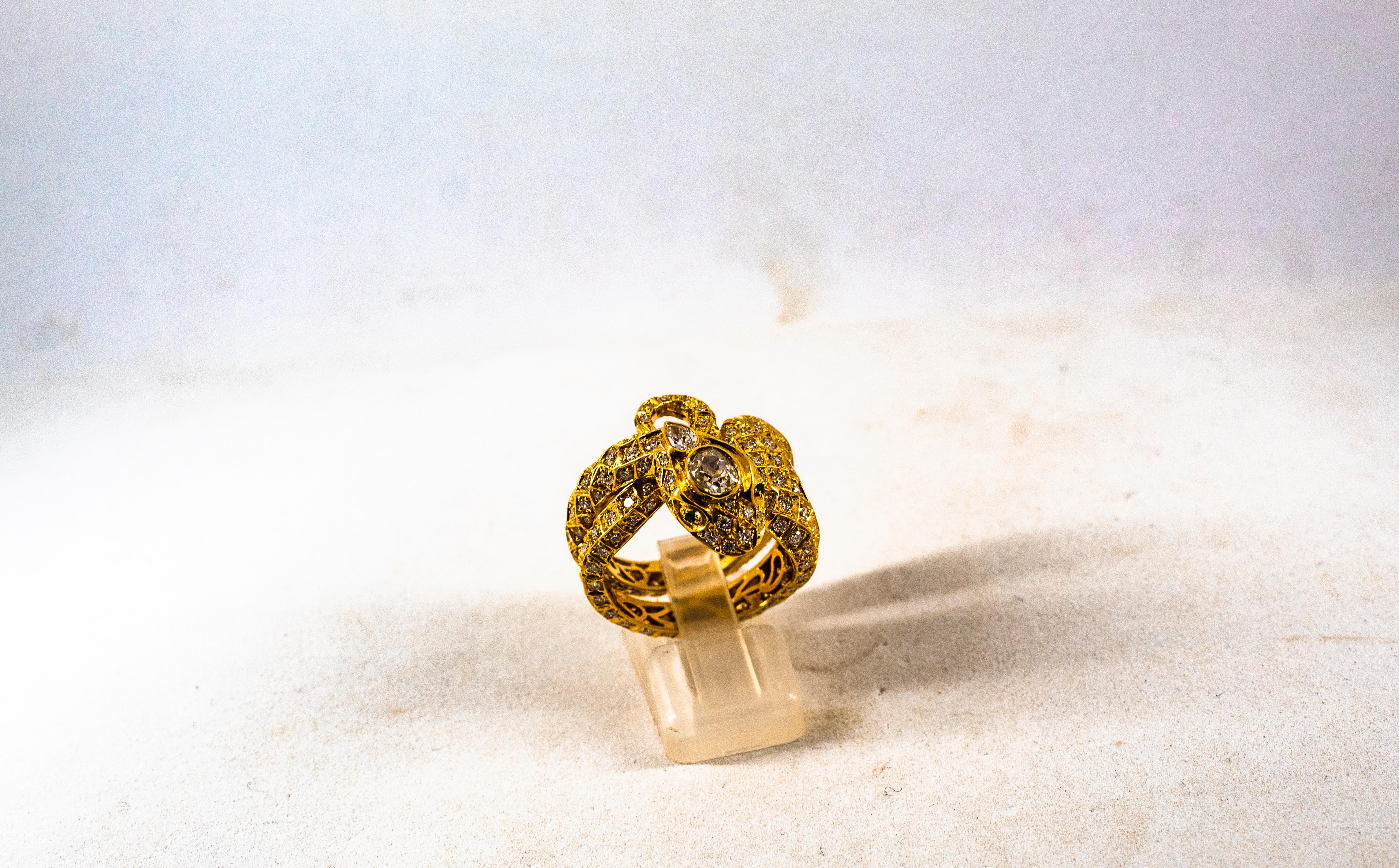 Handcrafted 3.44 Carat White Diamond Emerald Yellow Gold Cocktail 