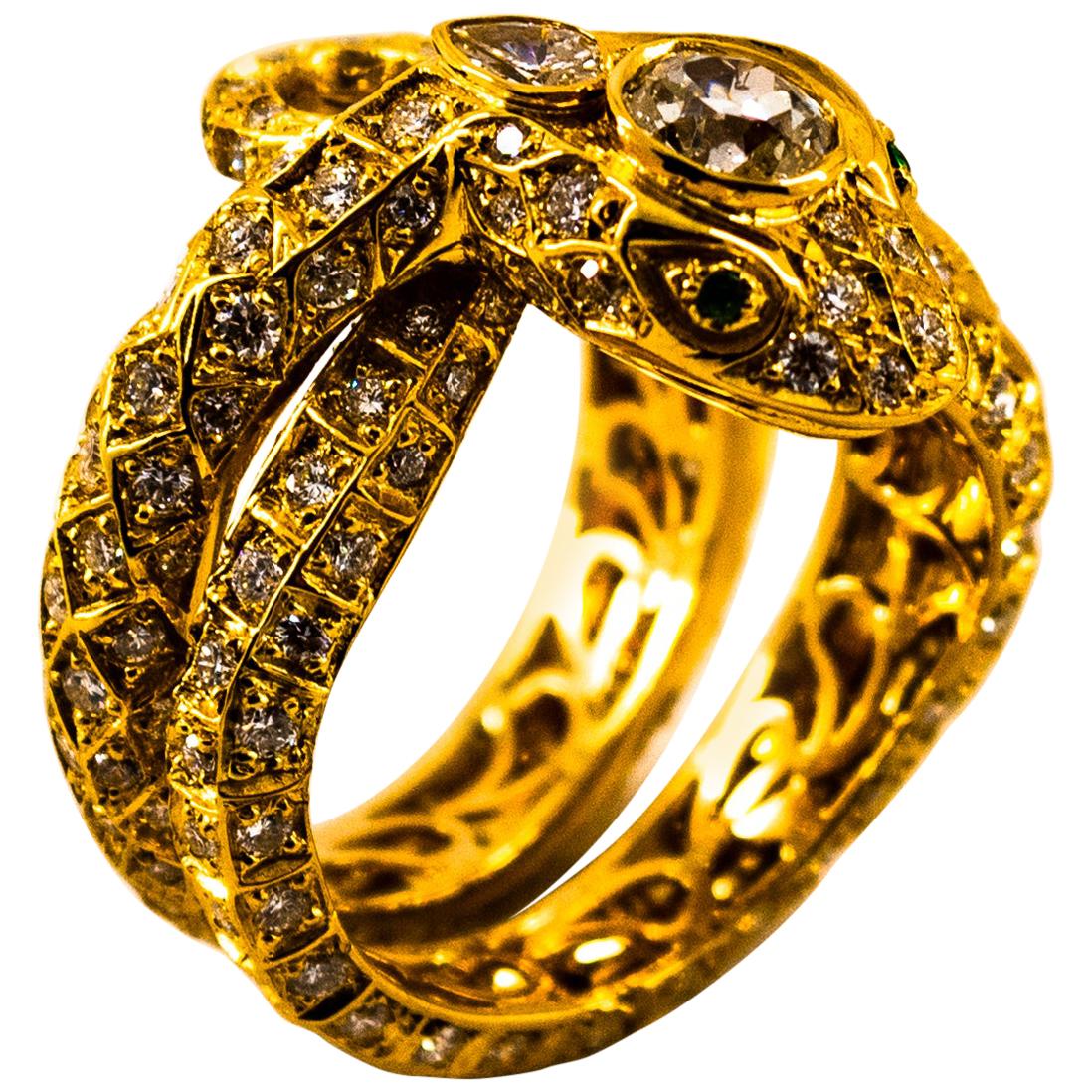 Gold Snake Ring with 1.20 Carat Emerald and 0.04 Carat Diamonds For ...