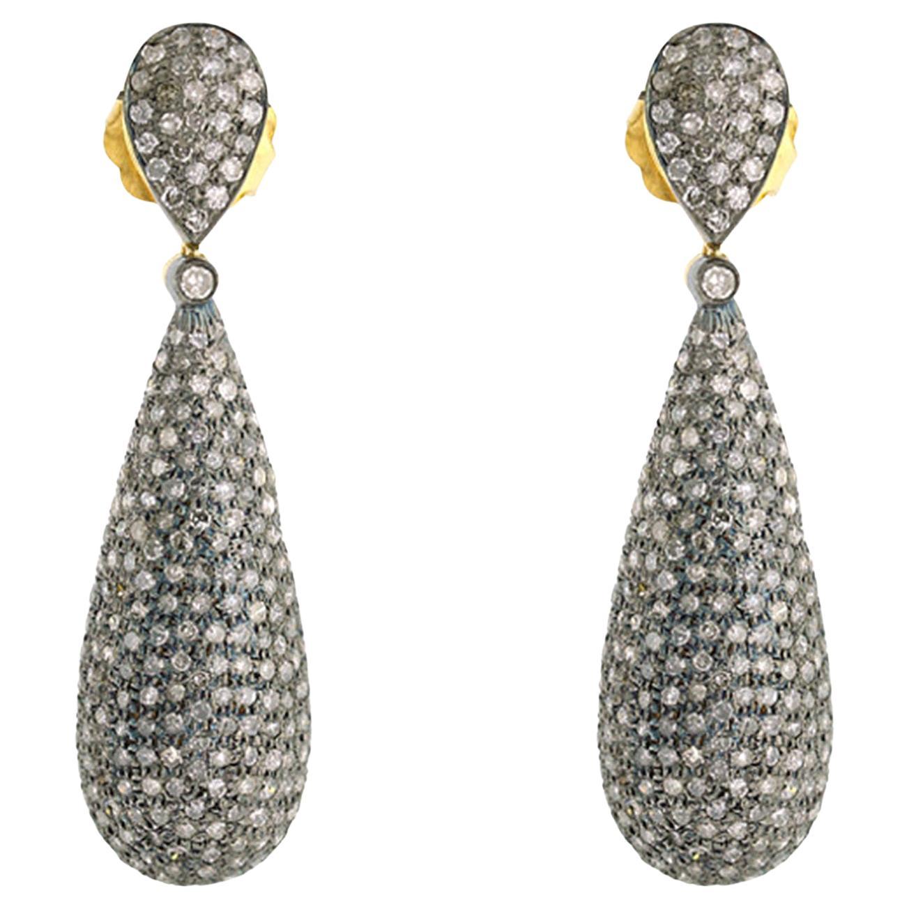 Handcrafted 3.61ct Diamond Encrusted Dangle in 14k Gold and Oxidized Silver