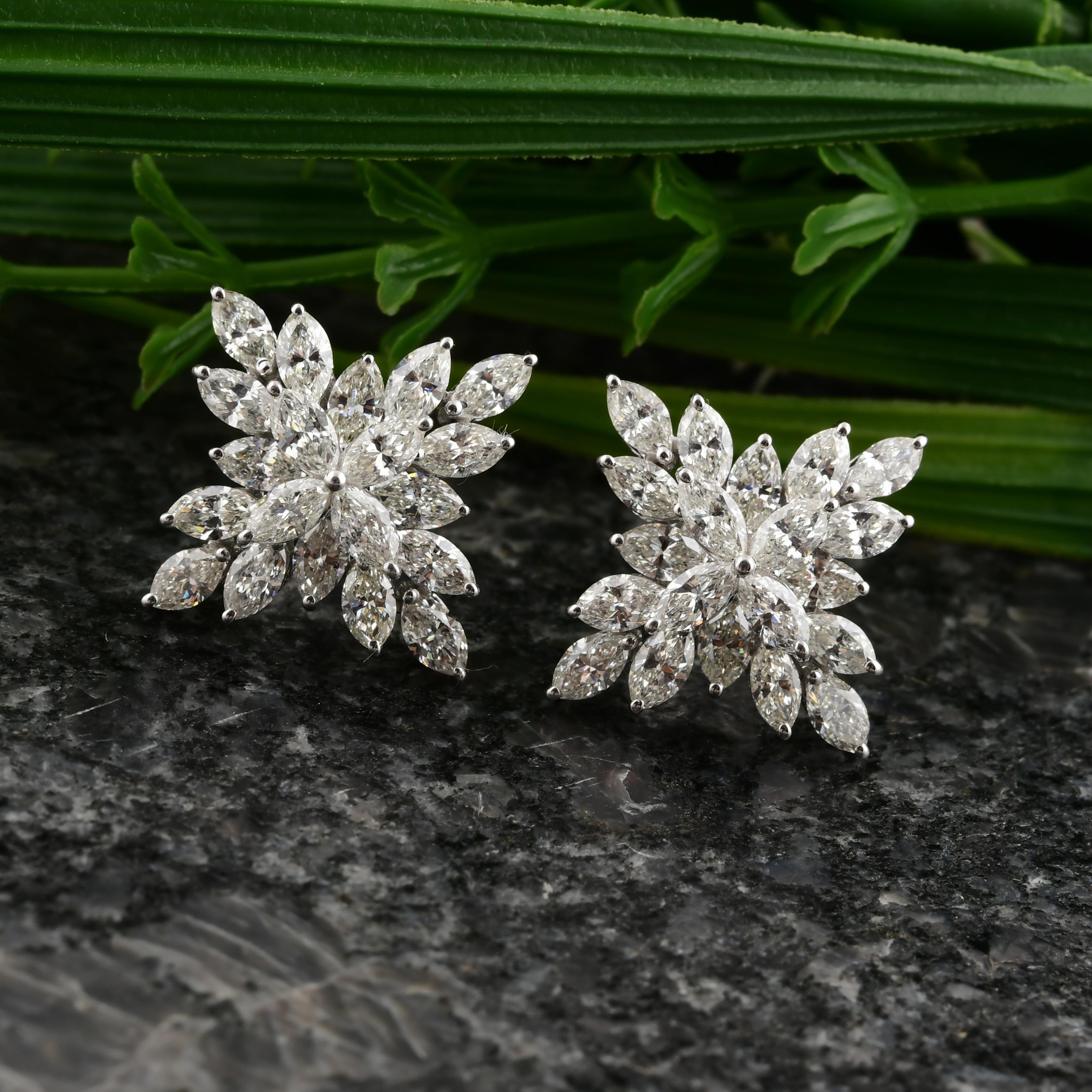 Pendientes Artesanales de Diamantes Florales 3,98 Quilates SI/HI Oro Blanco 18k Moderno en venta