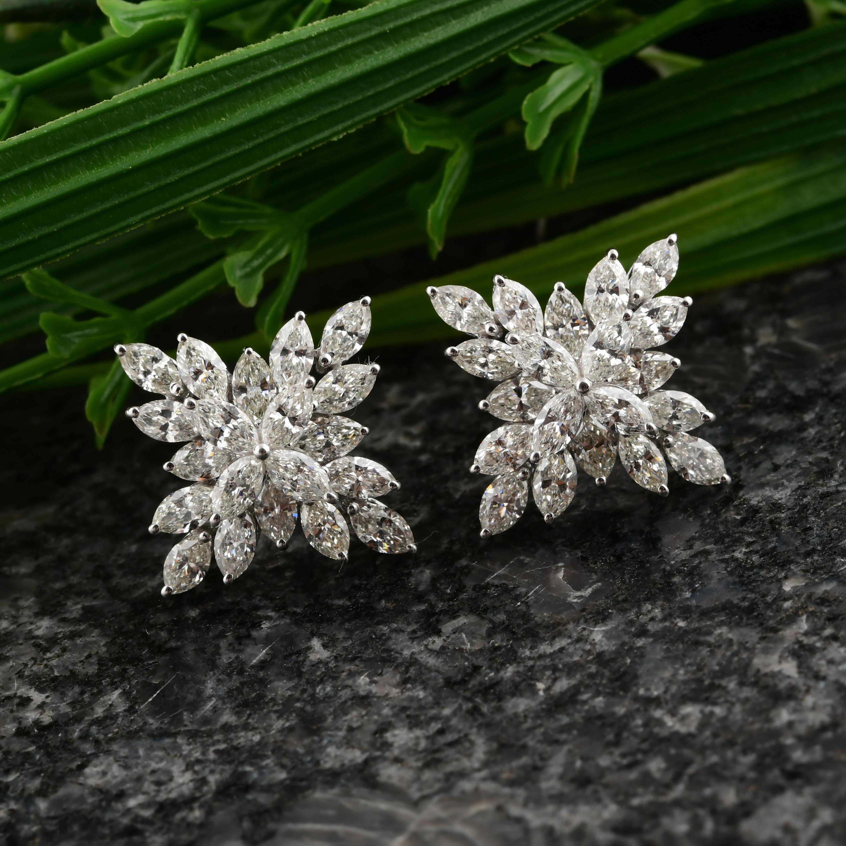 Pendientes Artesanales de Diamantes Florales 3,98 Quilates SI/HI Oro Blanco 18k Corte marquesa en venta