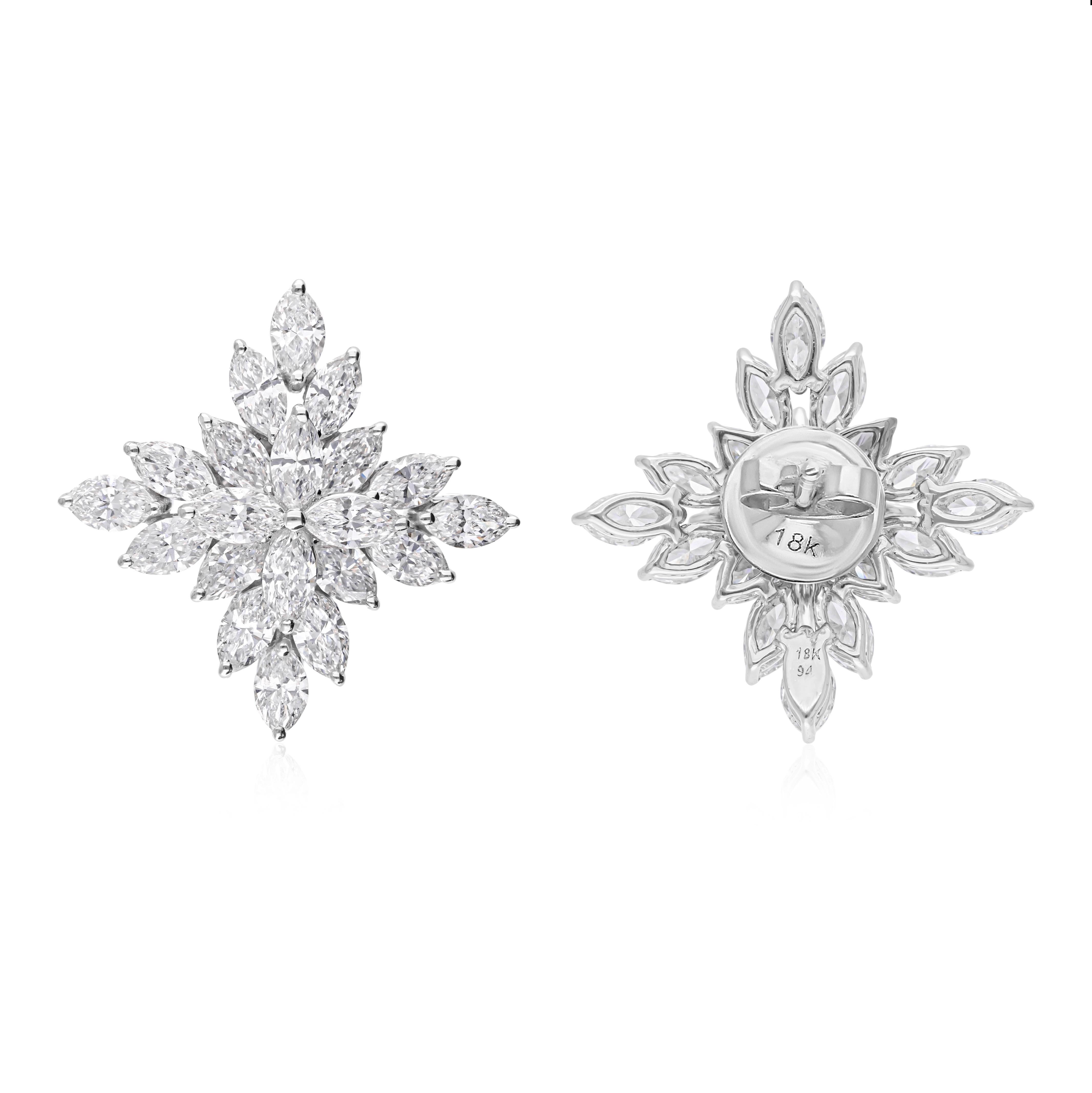 Pendientes Artesanales de Diamantes Florales 3,98 Quilates SI/HI Oro Blanco 18k en venta 1