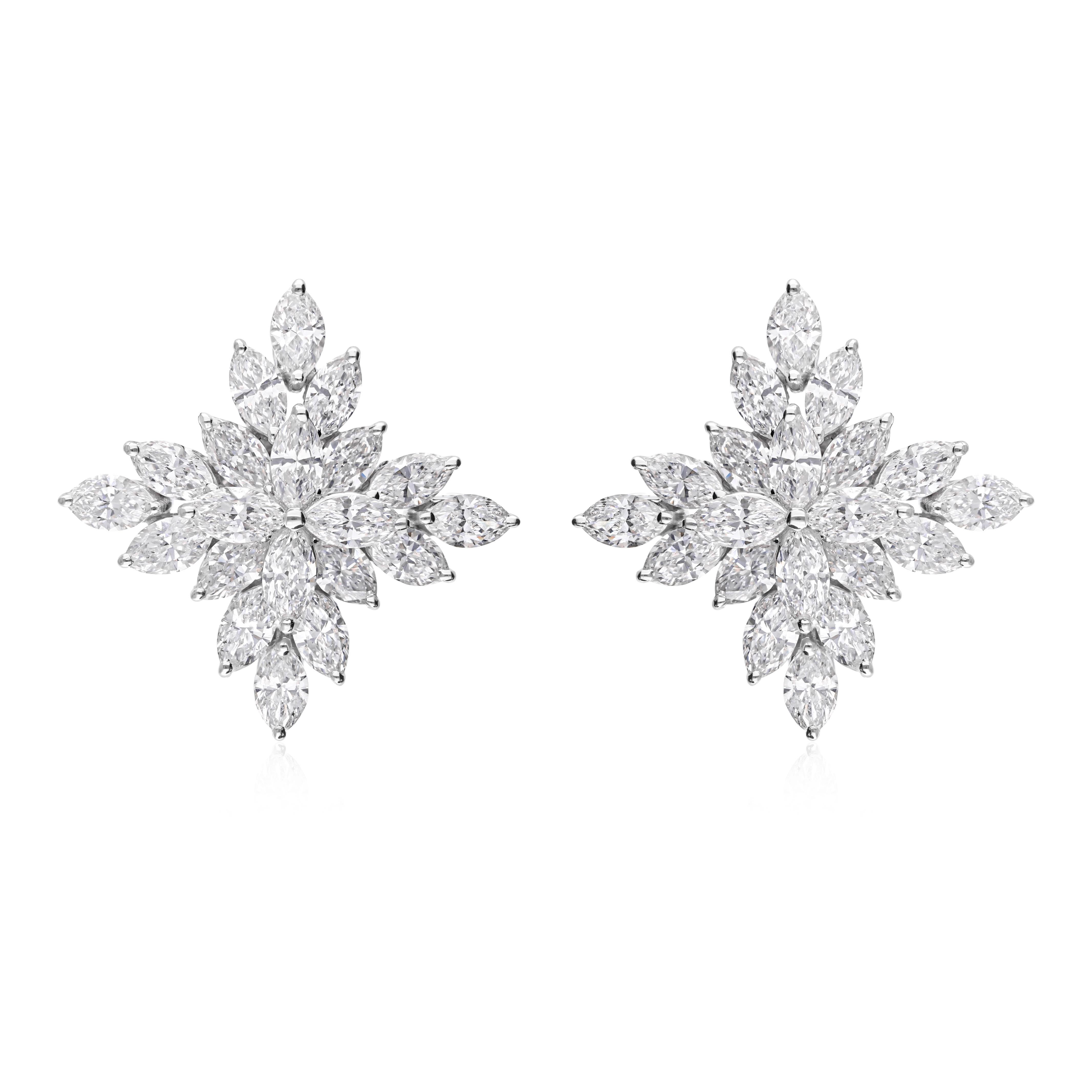 Pendientes Artesanales de Diamantes Florales 3,98 Quilates SI/HI Oro Blanco 18k en venta