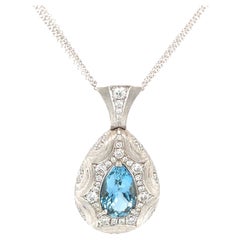 Collar con colgante de aguamarina y diamantes de 3,98 ct, hecho a mano en oro de 18 k