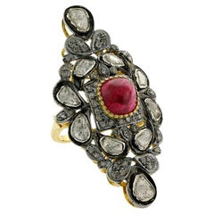 Handgefertigter 4,27ct Spinell Ring mit 1,39ct Brillanten in 14k Gold