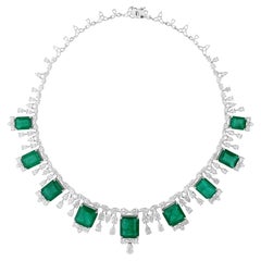 Handcrafted 58.73Ct Emerald & 28.03Ct Diamond Statement Necklace with 18K Gold