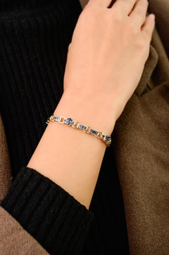 Handcrafted 6.51 CTW Blue Sapphire Link Bracelet in Solid 18K Yellow Gold