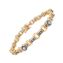Handcrafted 6.51 CTW Blue Sapphire Link Bracelet in Solid 18K Yellow Gold