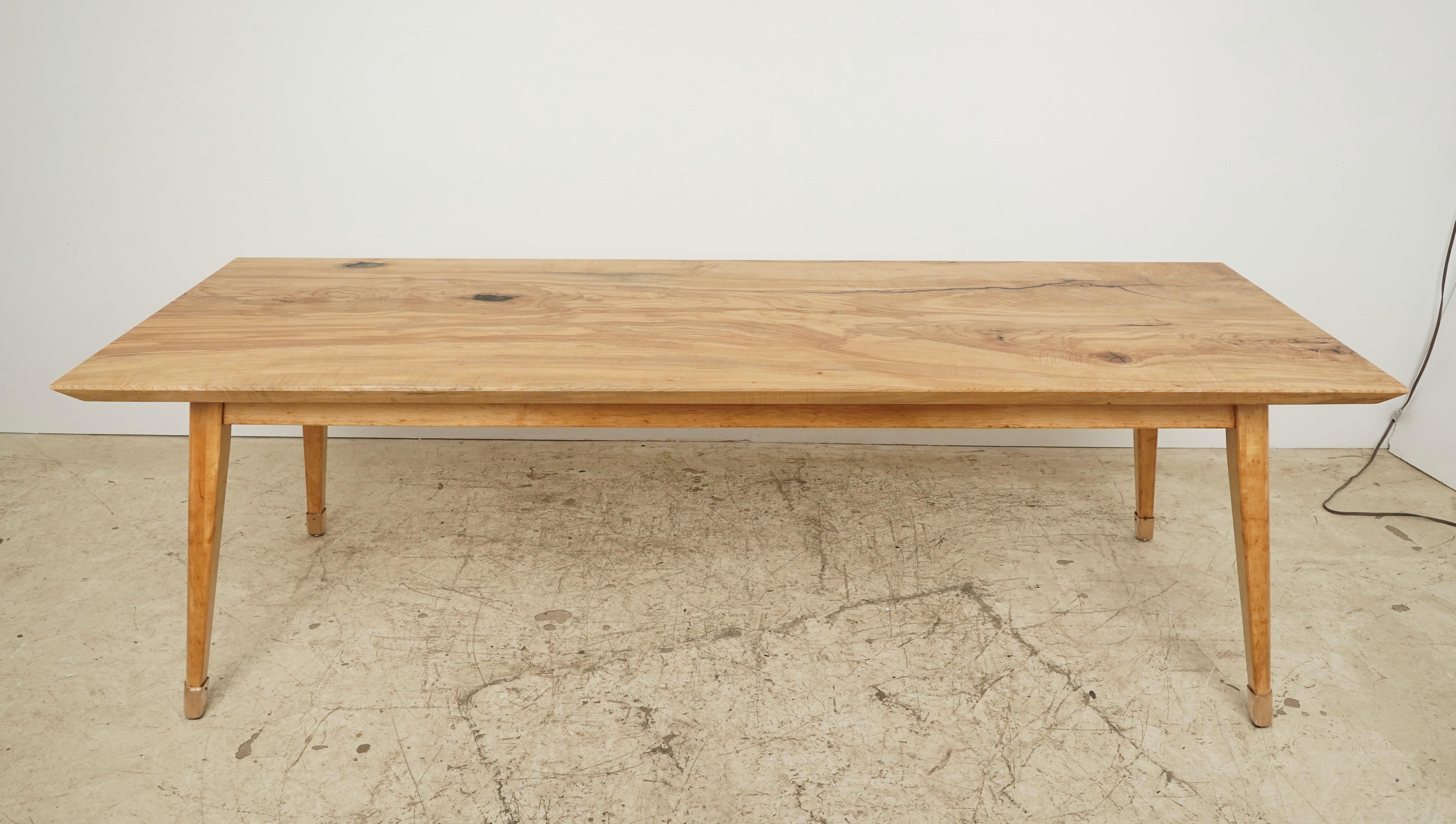 Brass Handcrafted 8 ft. Ash Mid Century Dining Room Table For Sale