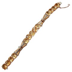 Handcrafted 9 Karat Rose Gold, Topazes, Diamonds, Vintage Bracelet