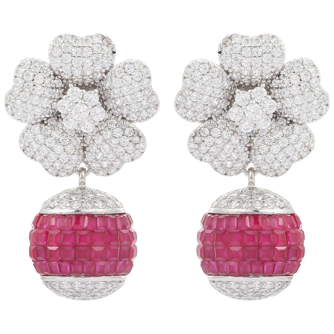 Boucle d'oreille globe en zircon cubique rose de 9,2 carats, fabriquée à la main, pour le cadeau du Nouvel An