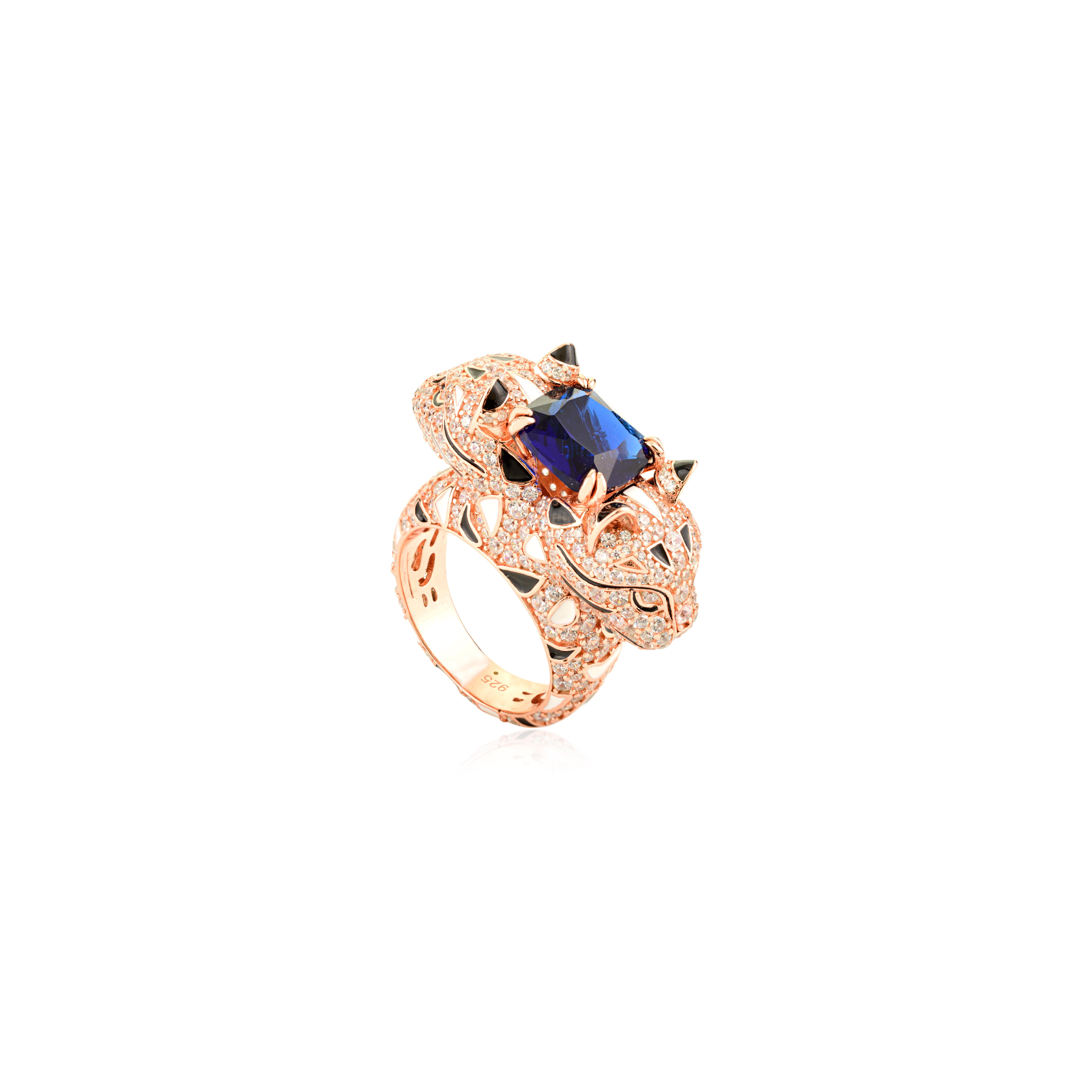 in vendita:  Anello artigianale in argento 925 con zircone blu e bianco con pantera selvatica 3