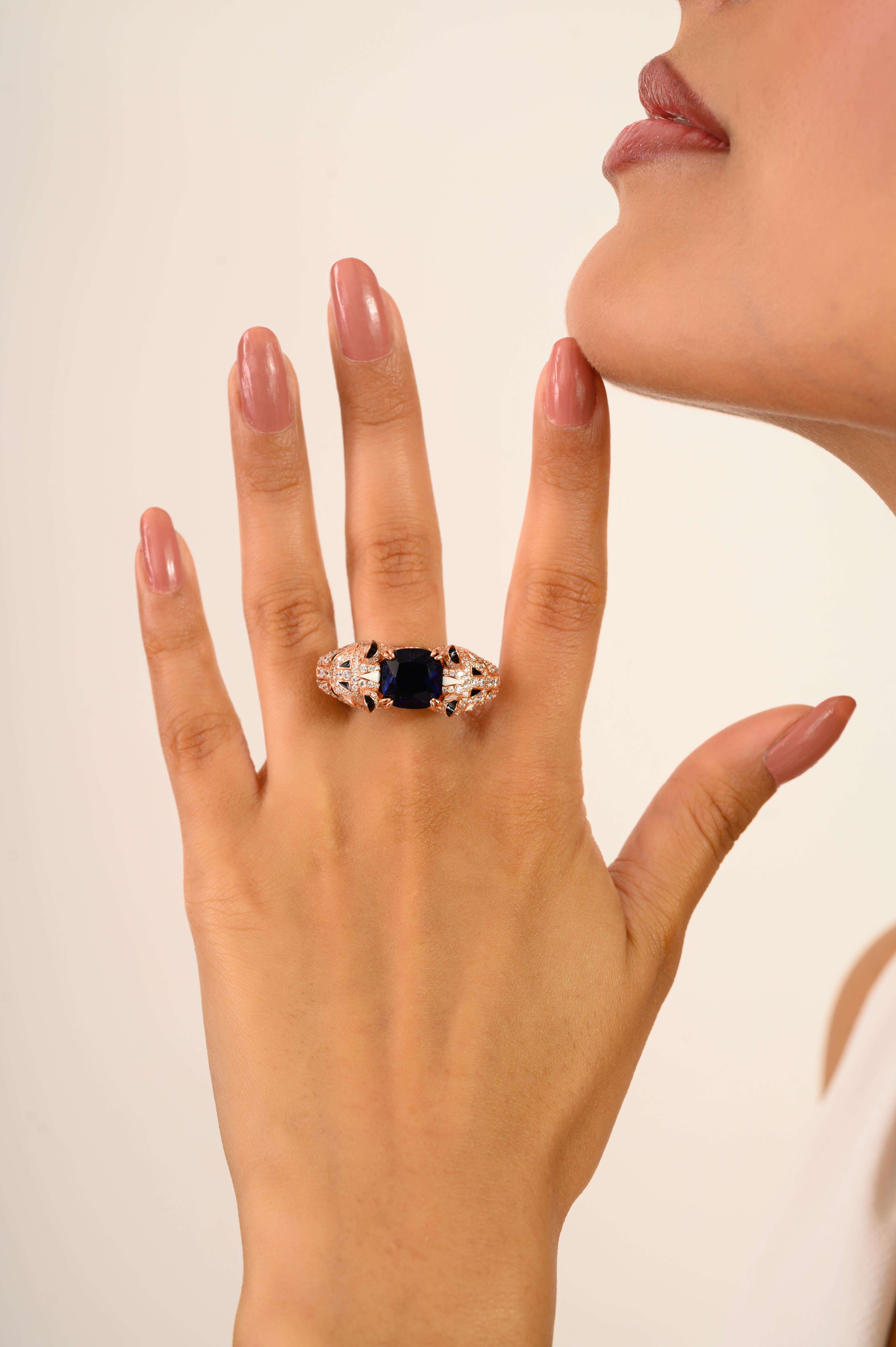 in vendita:  Anello artigianale in argento 925 con zircone blu e bianco con pantera selvatica 4
