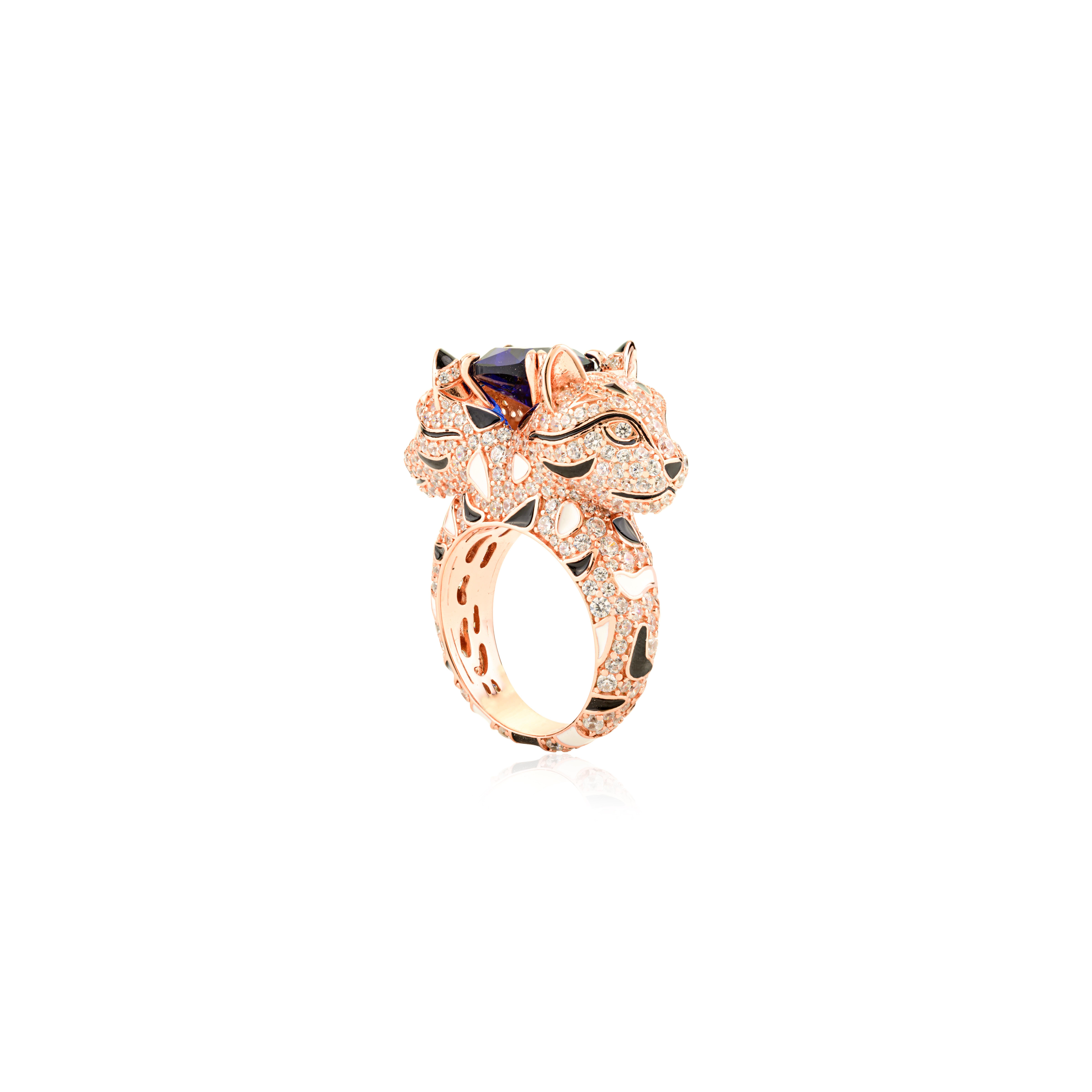 in vendita:  Anello artigianale in argento 925 con zircone blu e bianco con pantera selvatica 5