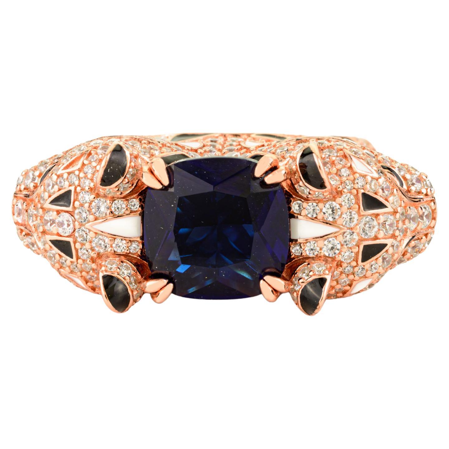 in vendita:  Anello artigianale in argento 925 con zircone blu e bianco con pantera selvatica