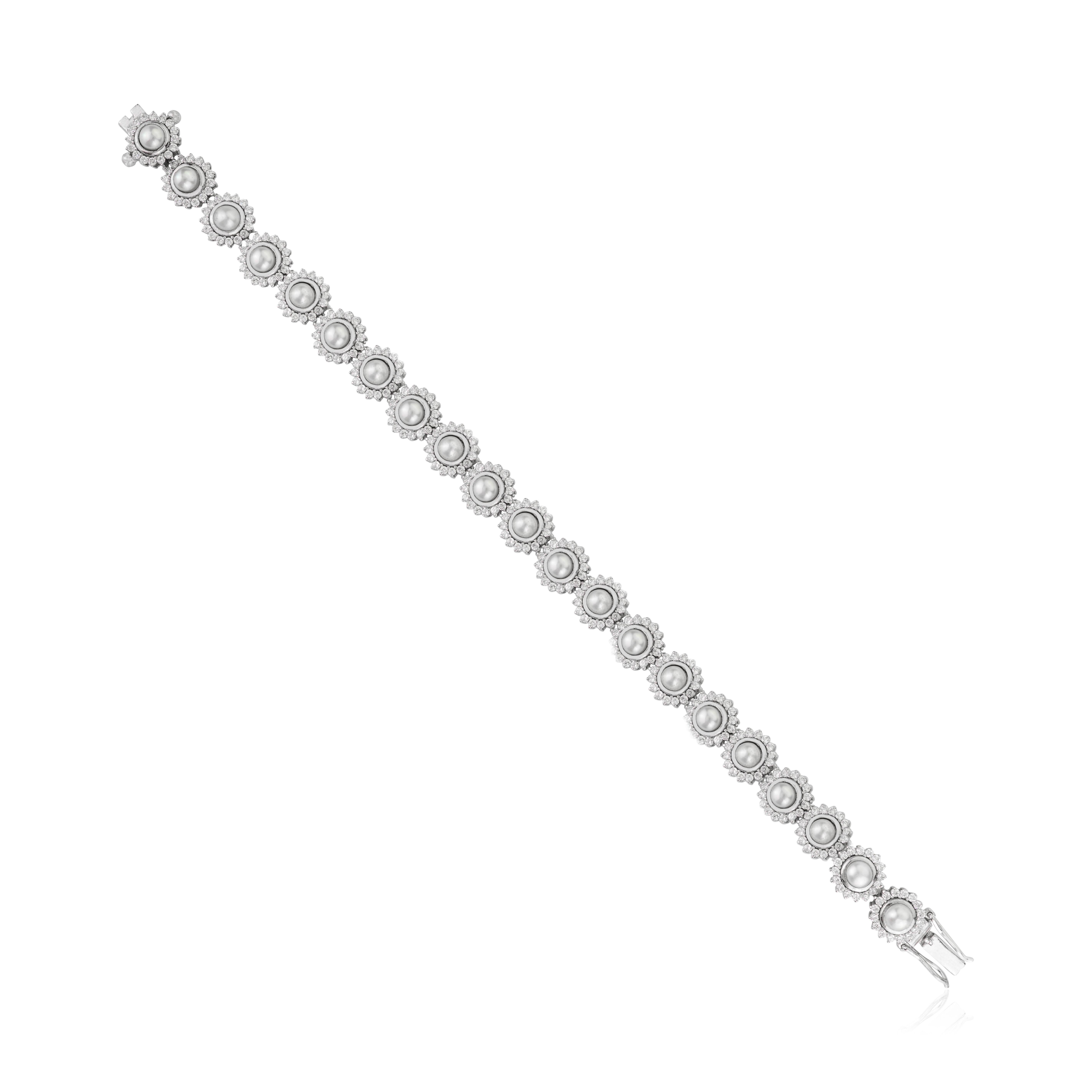Handgefertigtes 925er Silber-Tennisarmband mit natürlichen Perlen und kubischem Zirkon, 925er Sterlingsilberarmband mit natürlichen Perlen von 7,37 Karat und funkelnden kubischen Zirkonsteinen von insgesamt 5,43 Karat,
Der funkelnde Zirkon ist in