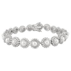 Handgefertigtes Tennisarmband aus 925er Silber mit natürlichen Perlen und Halo-Cubic-Zirkon