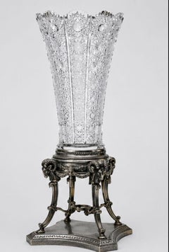 Handcrafted 925 Sterling Silver & Bohemian Crystal Ram Centerpiece Vase-Konforti