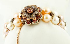 Handcrafted 9 Karat Rose Gold and Silver, Rubies, Multicolored Stones, Bracelet