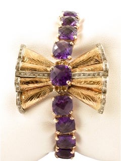 Handcrafted 9 Karat Rose Gold Bow Amethyst, Topazs, Diamonds, Bracelet