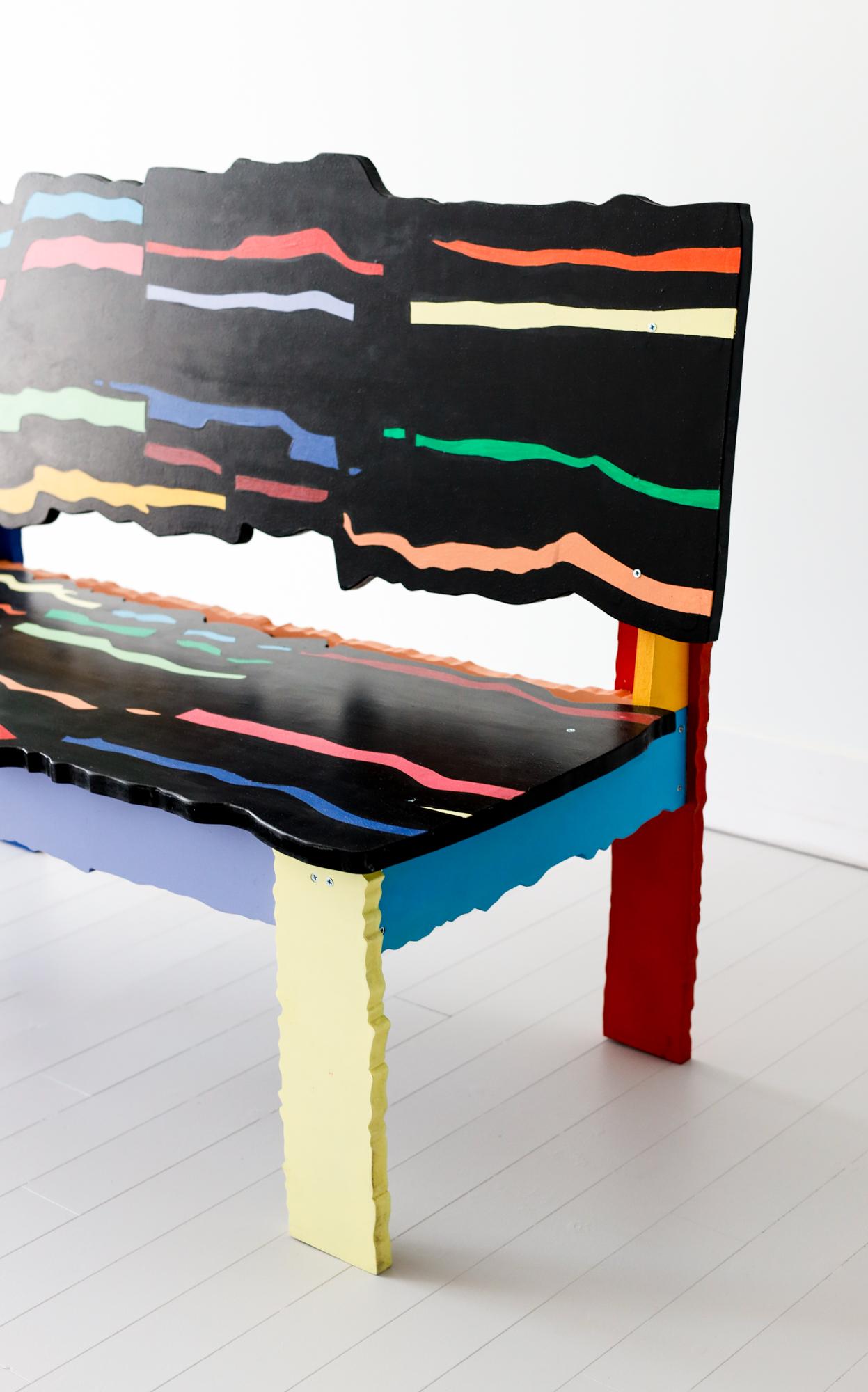 Handcrafted abstract sculptural bench in artist-painted wood In New Condition For Sale In Philadelphia, PA