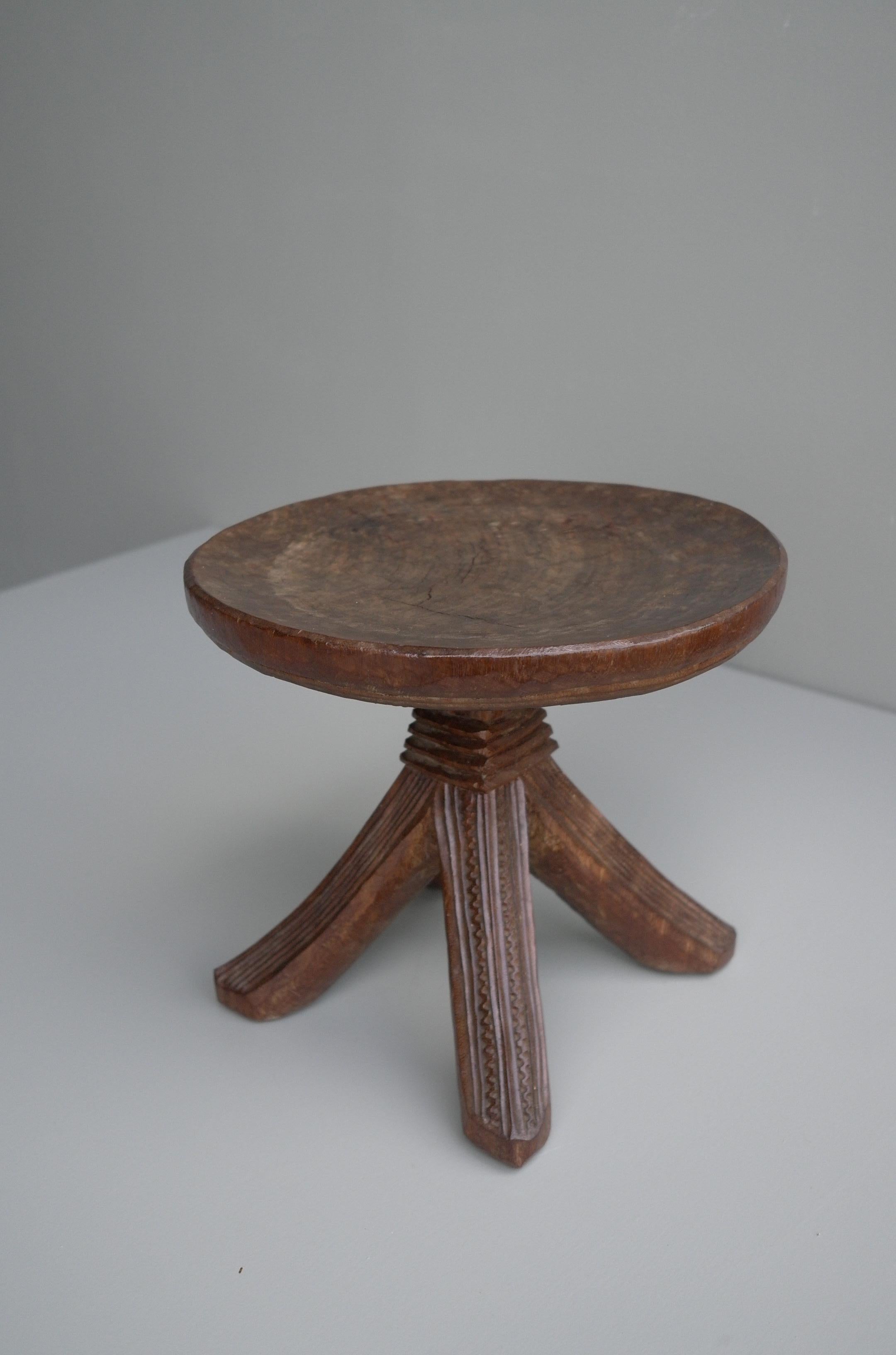 Hand-Carved Handcrafted African Tribal Art Craftsmanship Stool, Mid-Century Modern, 1950's For Sale