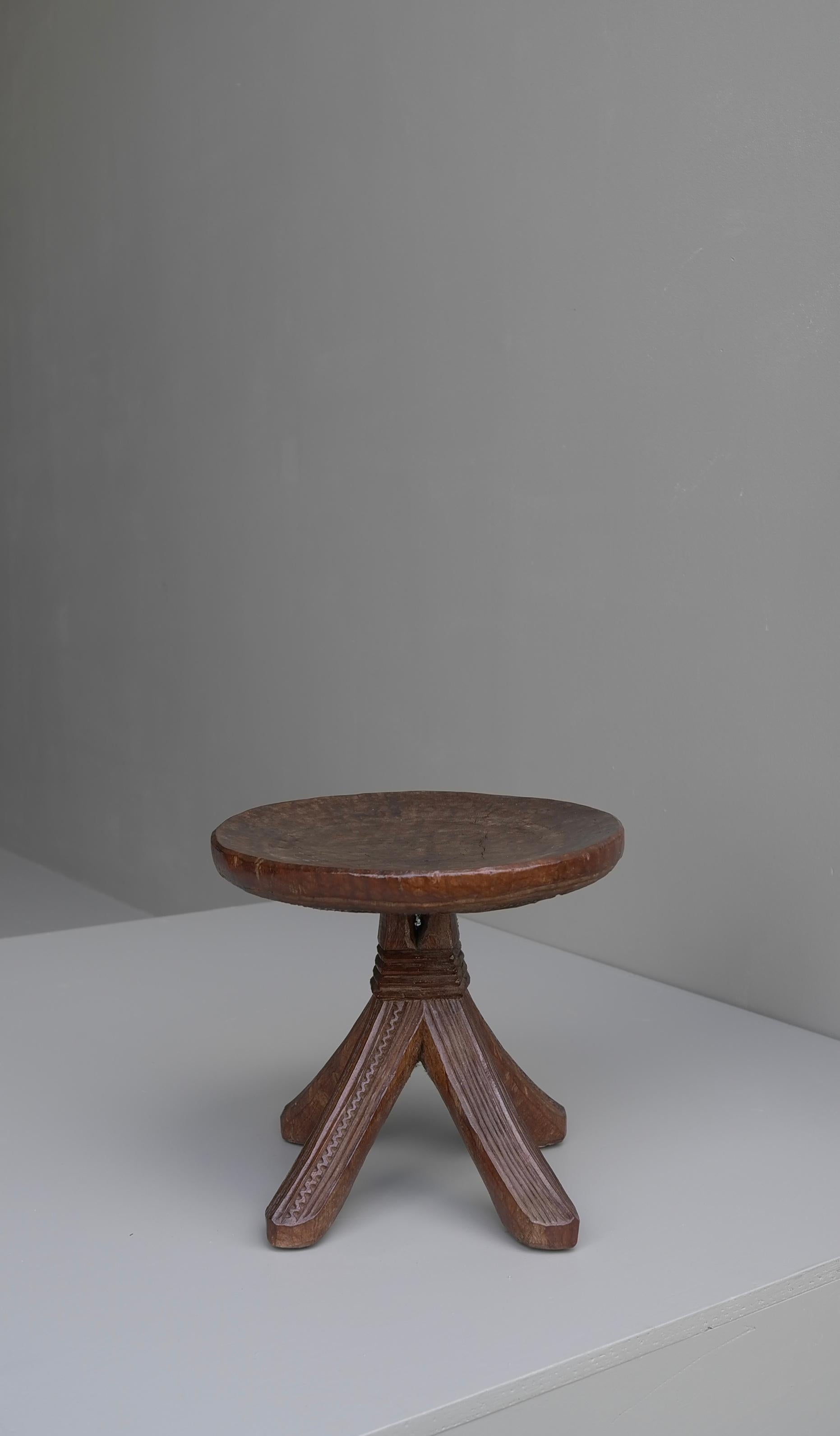 Wood Handcrafted African Tribal Art Craftsmanship Stool, Mid-Century Modern, 1950's For Sale