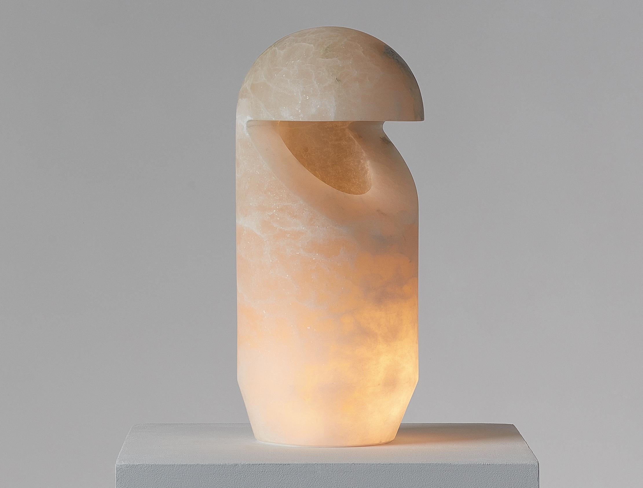Contemporary Handcrafted Alabaster Table Lamp by Joshua Linacisoro – Warm Ambient Light For Sale