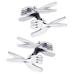 Handcrafted Alex Jona Sterling Silver Fork and Knife Cufflinks
