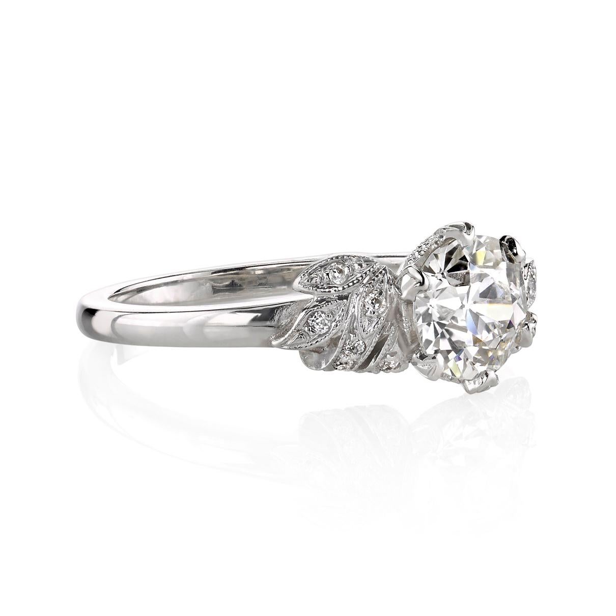1.00ct H/VS2 EGL certified old European cut diamond with 0.07ctw old European cut accent diamonds set in a handcrafted platinum mounting.

Ring is currently a size 6 and can be sized to fit. 

Our jewelry is made locally in Los Angeles and most