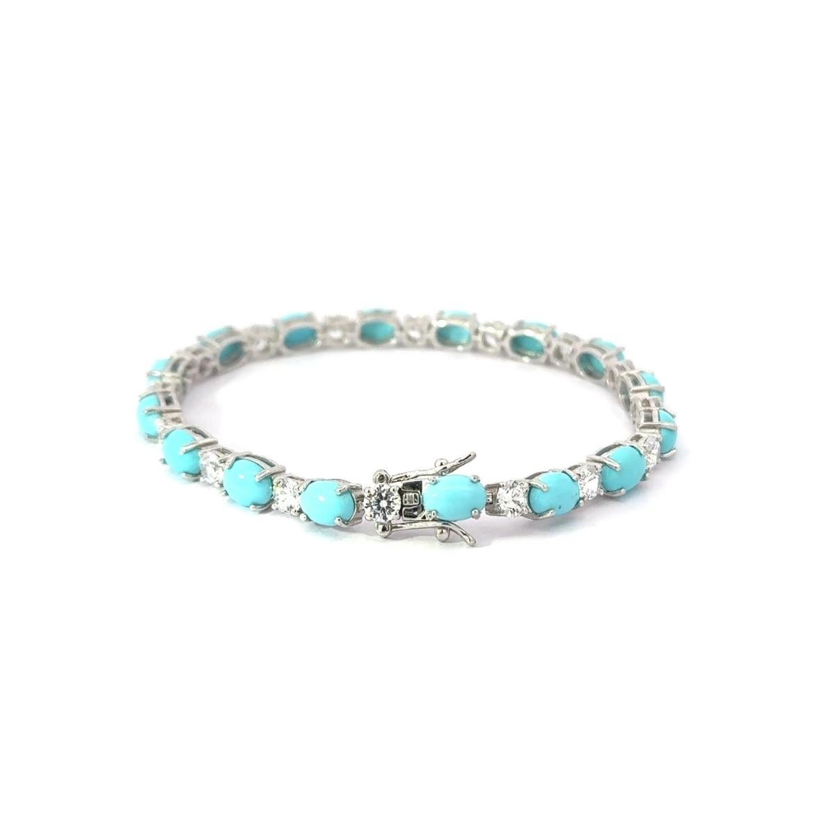 Alluring Natural Turquoise Zirconia Handcrafted Silver Bracelet Gift for Her For Sale 3