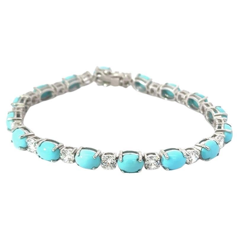 Alluring Natural Turquoise Zirconia Handcrafted Silver Bracelet Gift for Her For Sale