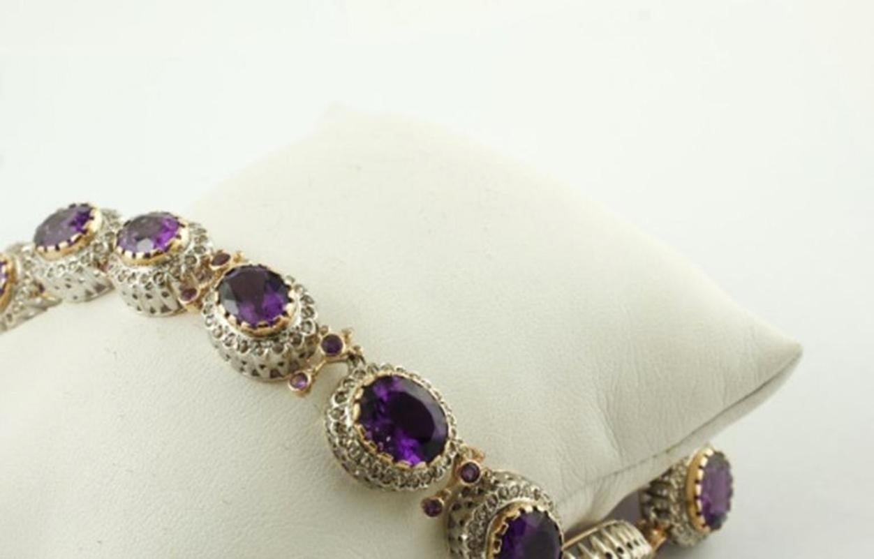 Handcrafted Amethyst, 9 Karat Rose Gold and Silver, Vintage Necklace In Good Condition For Sale In Marcianise, Marcianise (CE)
