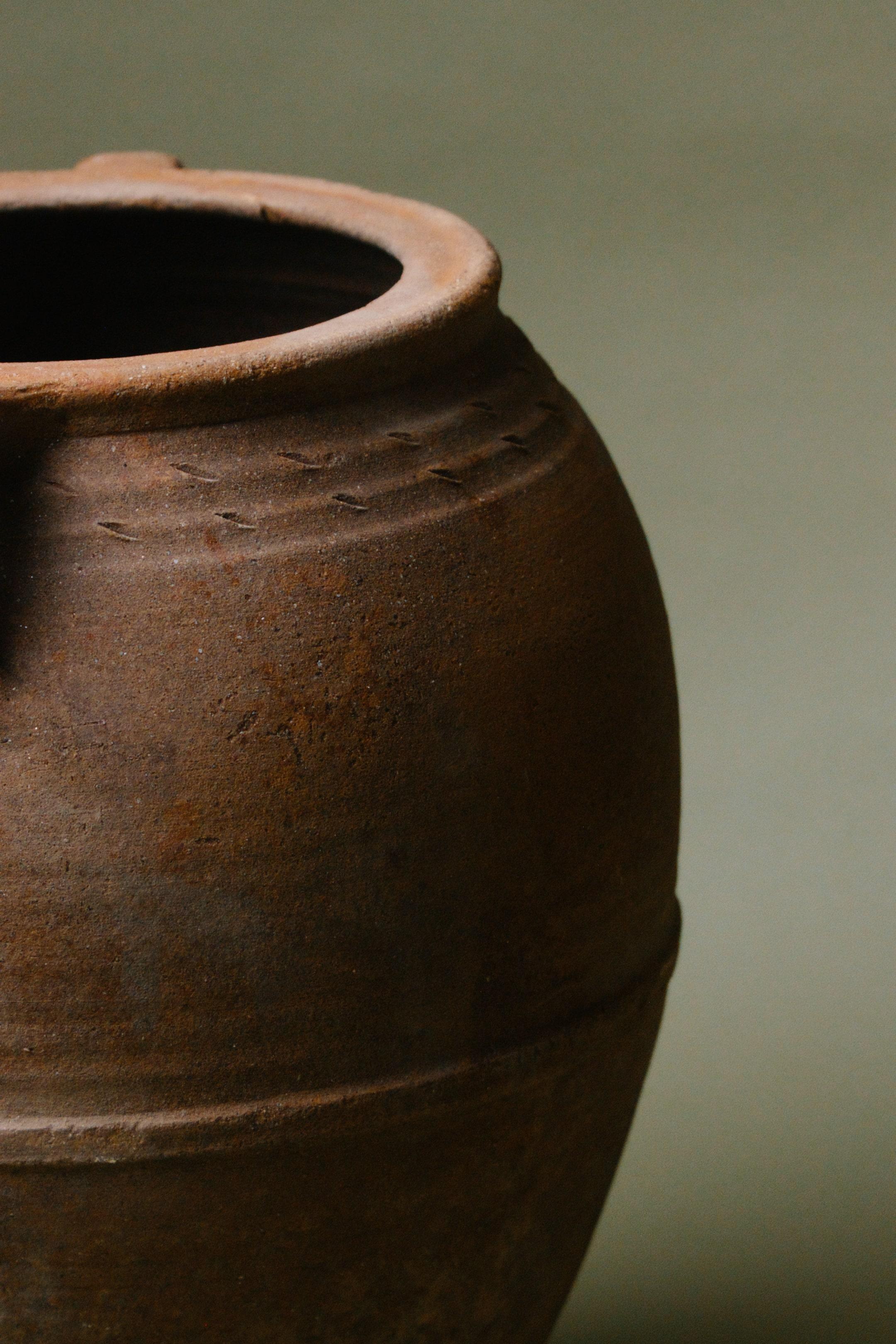 Hand-Carved Handcrafted Anatolian Rustic Earthenware Storage Vessel For Sale
