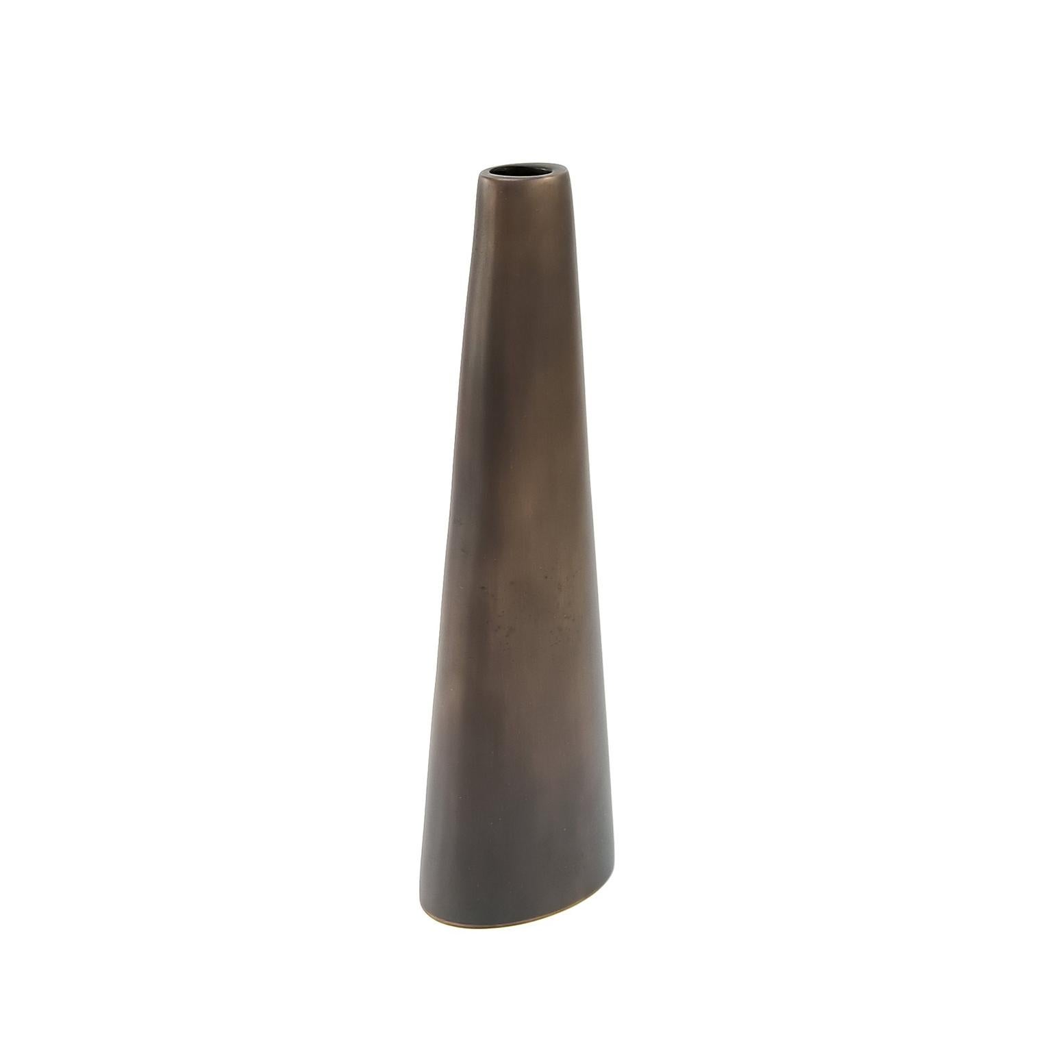 Mid-Century Modern Handcrafted and Dark Cast Bronze Candleholder Vase