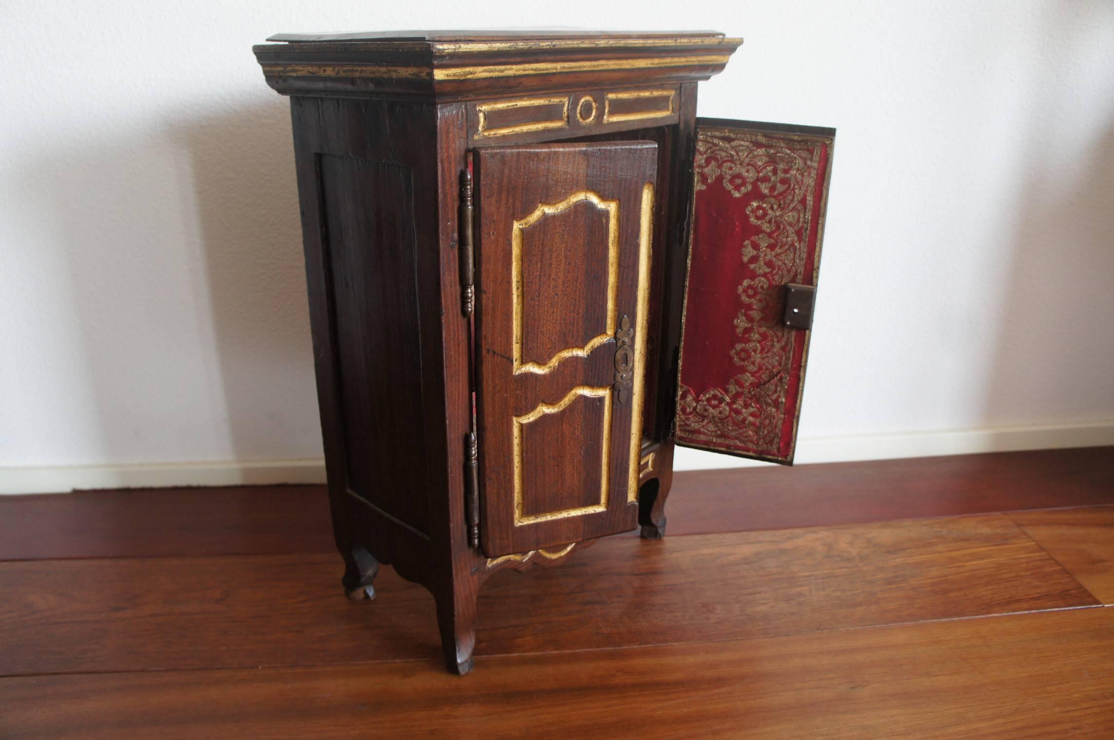Handcrafted and Gilt Nutwood Miniature Cabinet with Silky Linen Interior 2
