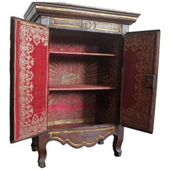 Handcrafted and Gilt Nutwood Miniature Cabinet with Silky Linen Interior