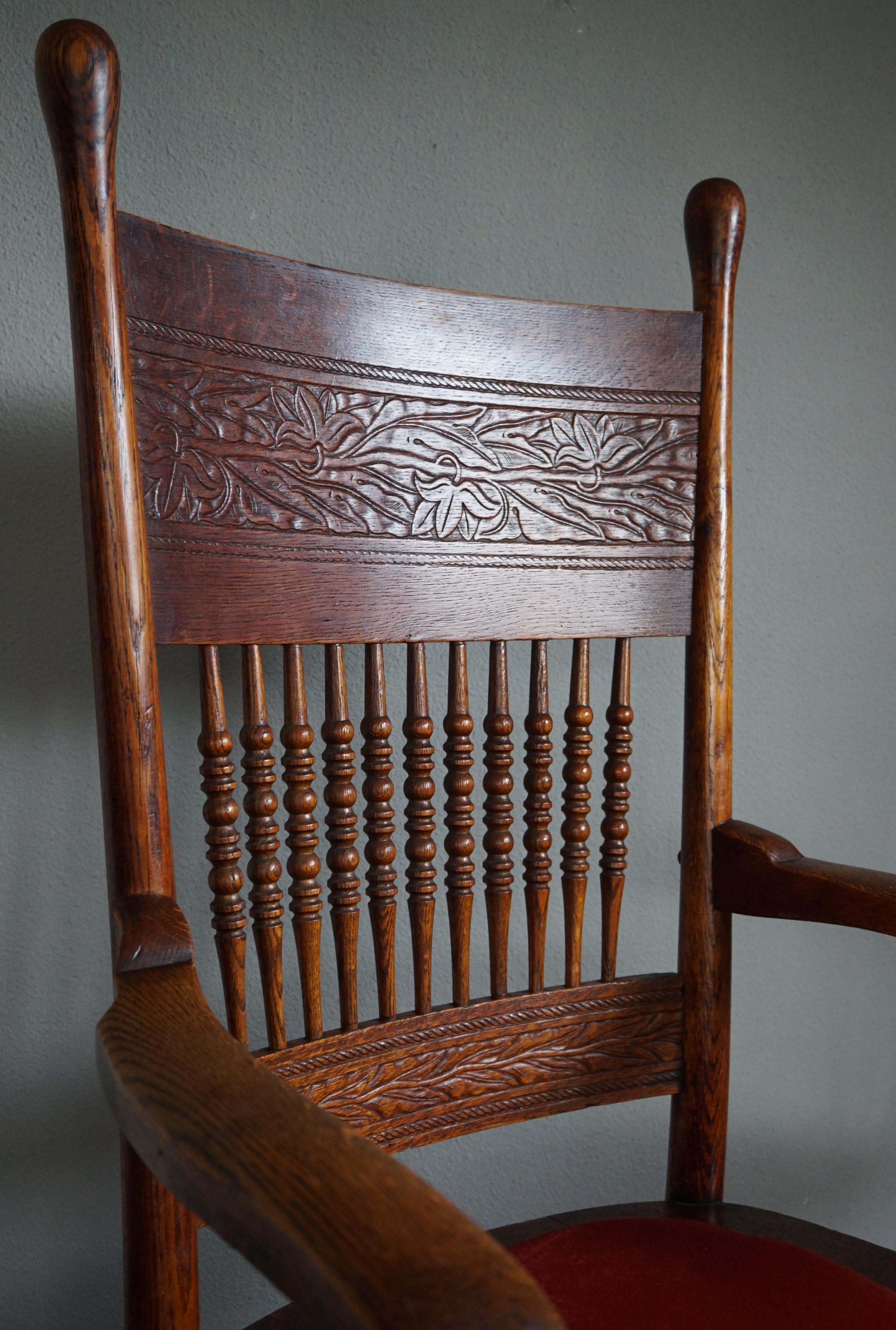 Handcrafted and Hand-Carved Adjustable American Arts & Crafts Oak Desk Chair 3