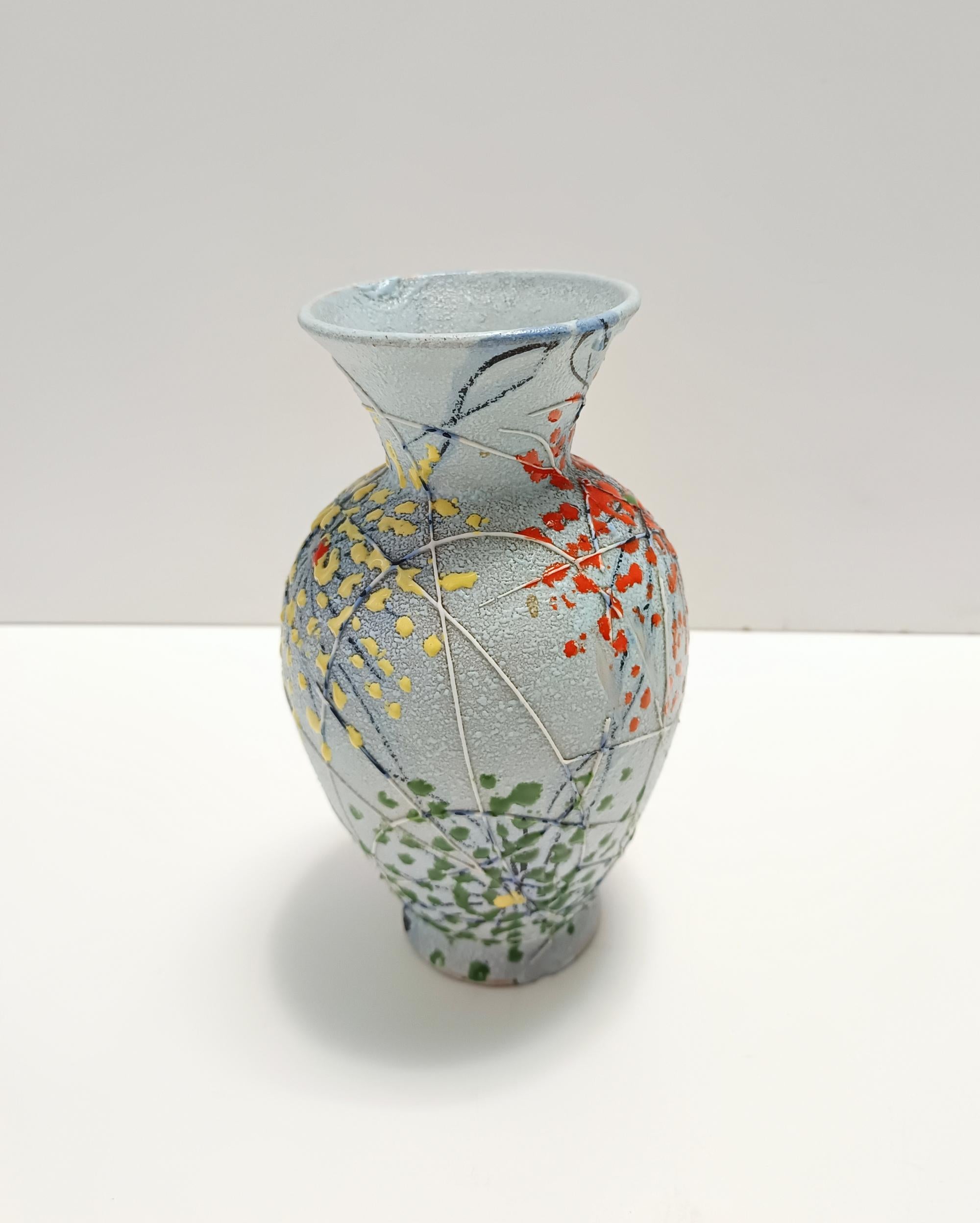 Mid-Century moderno Vaso in ceramica multicolore, realizzato e dipinto a mano da Fanciullacci, Italia in vendita
