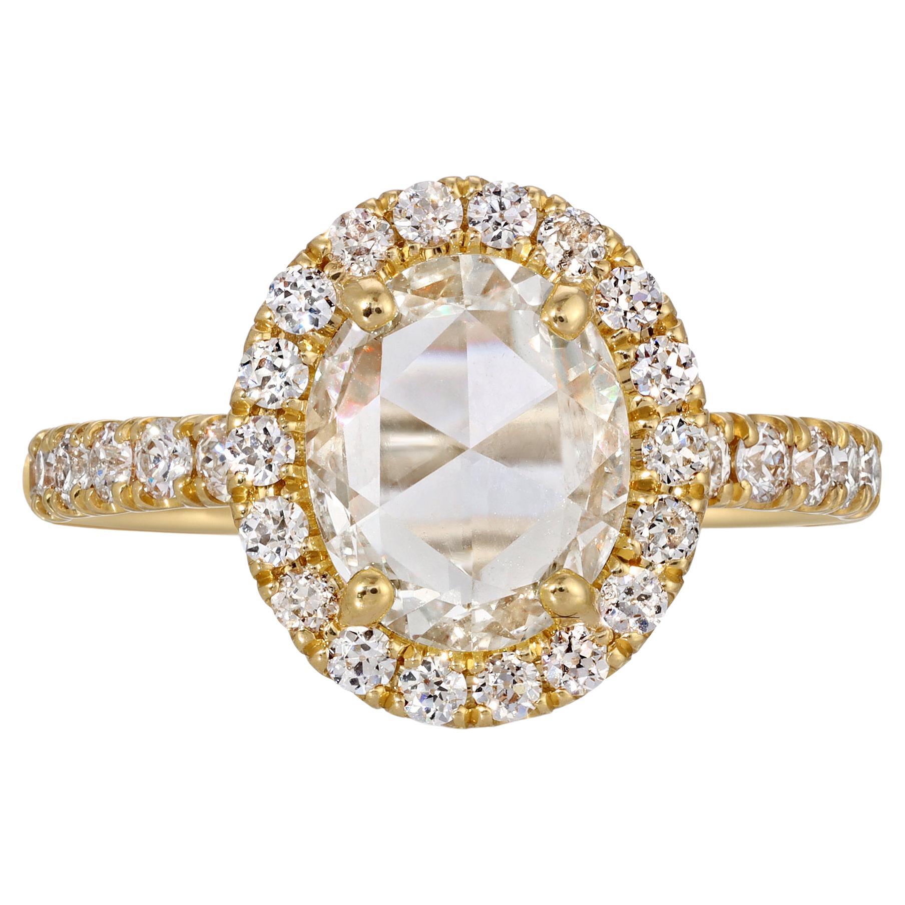 Handcrafted Andie Oval Rose Cut Diamond Ring by Single Stone