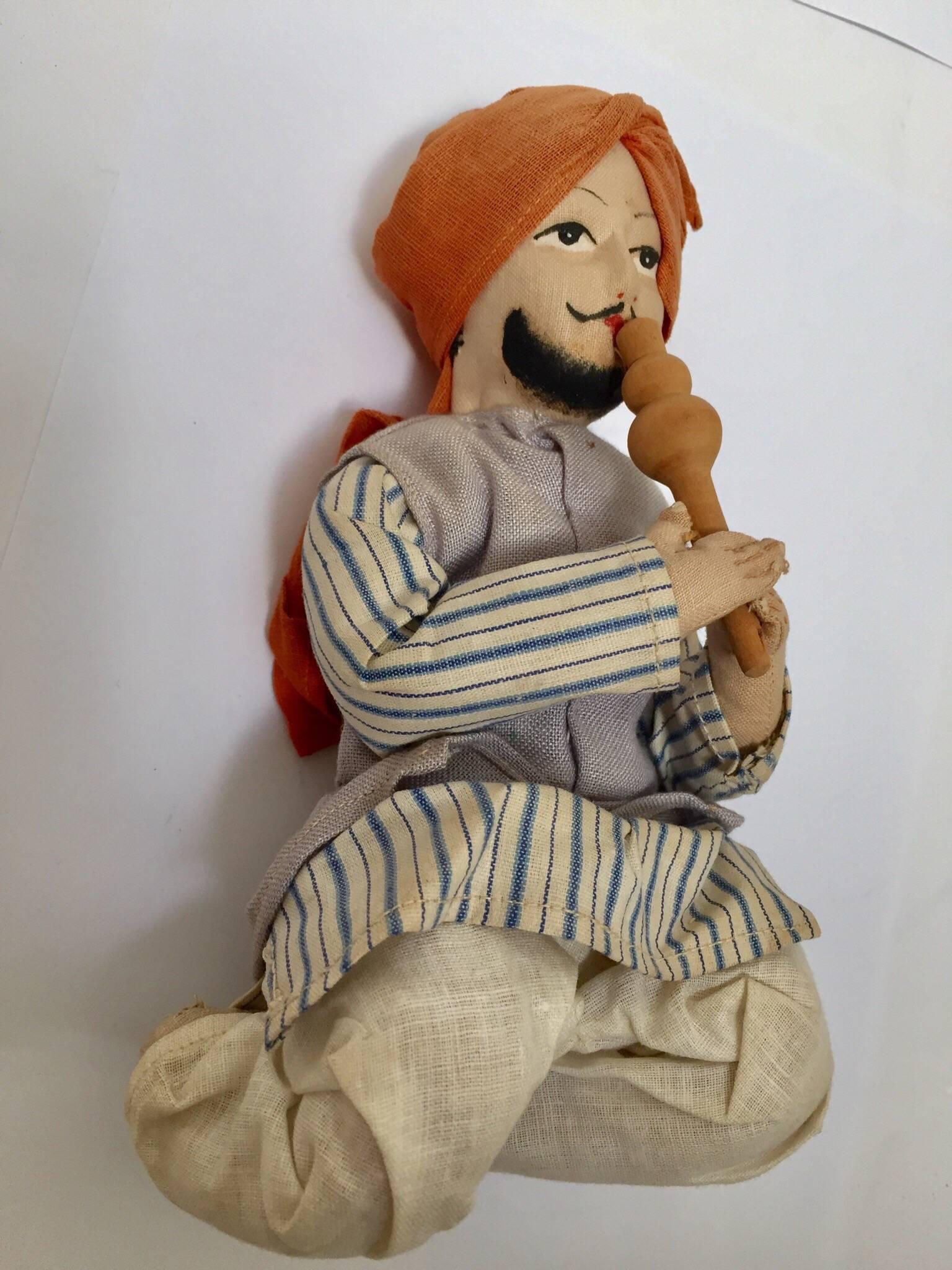 Anglo Raj Handcrafted Anglo-Raj Vintage Stuffed Sitting Snake Charmer Doll, India