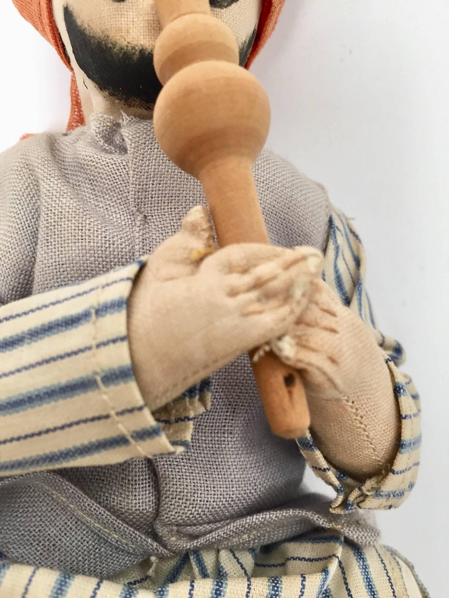 Hand-Crafted Handcrafted Anglo-Raj Vintage Stuffed Sitting Snake Charmer Doll, India