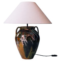 Handcrafted Antique Glazed Terracotta Table Lamp, 20th Century