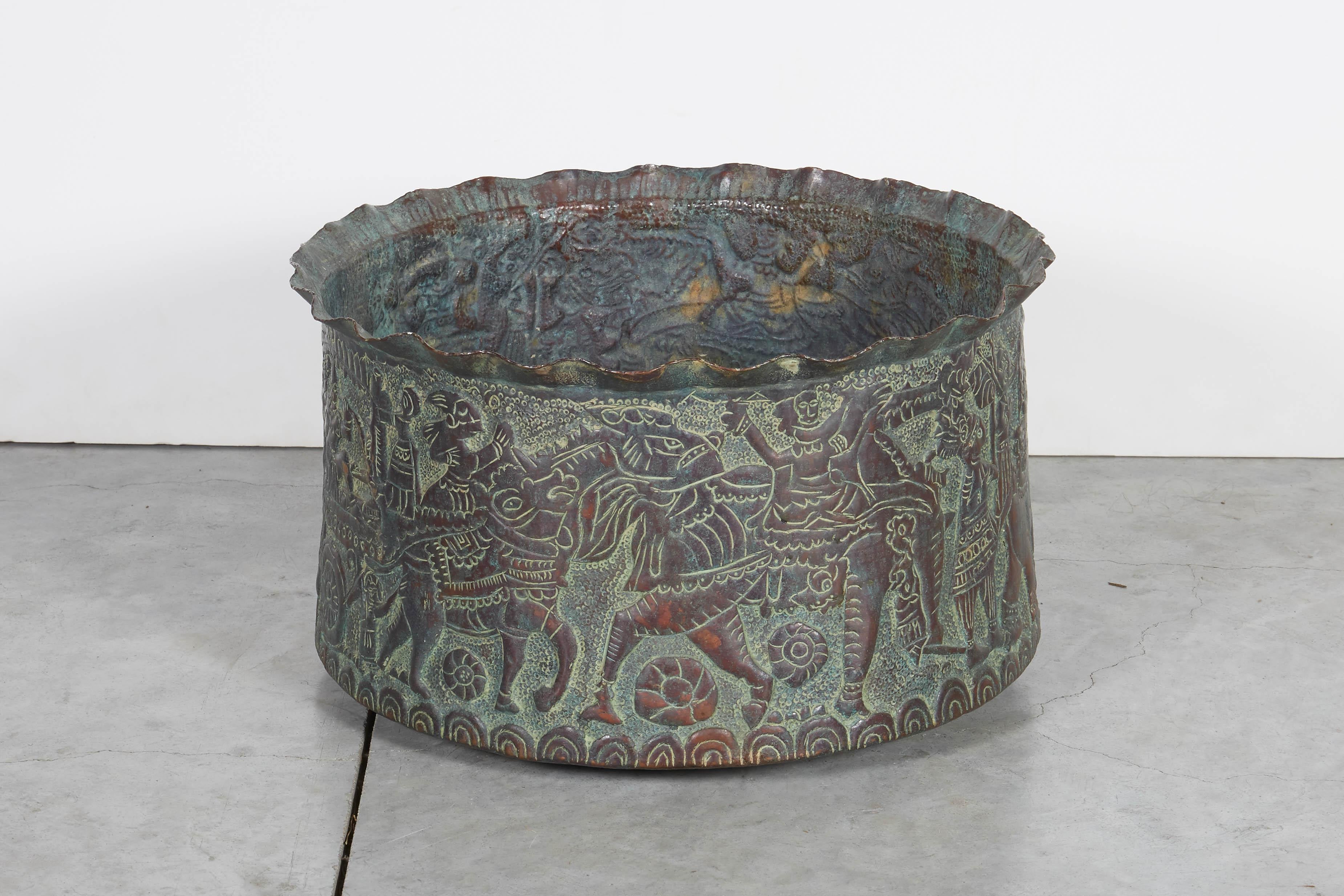 Handcrafted Antique Repousse Grain Container In Good Condition In New York, NY