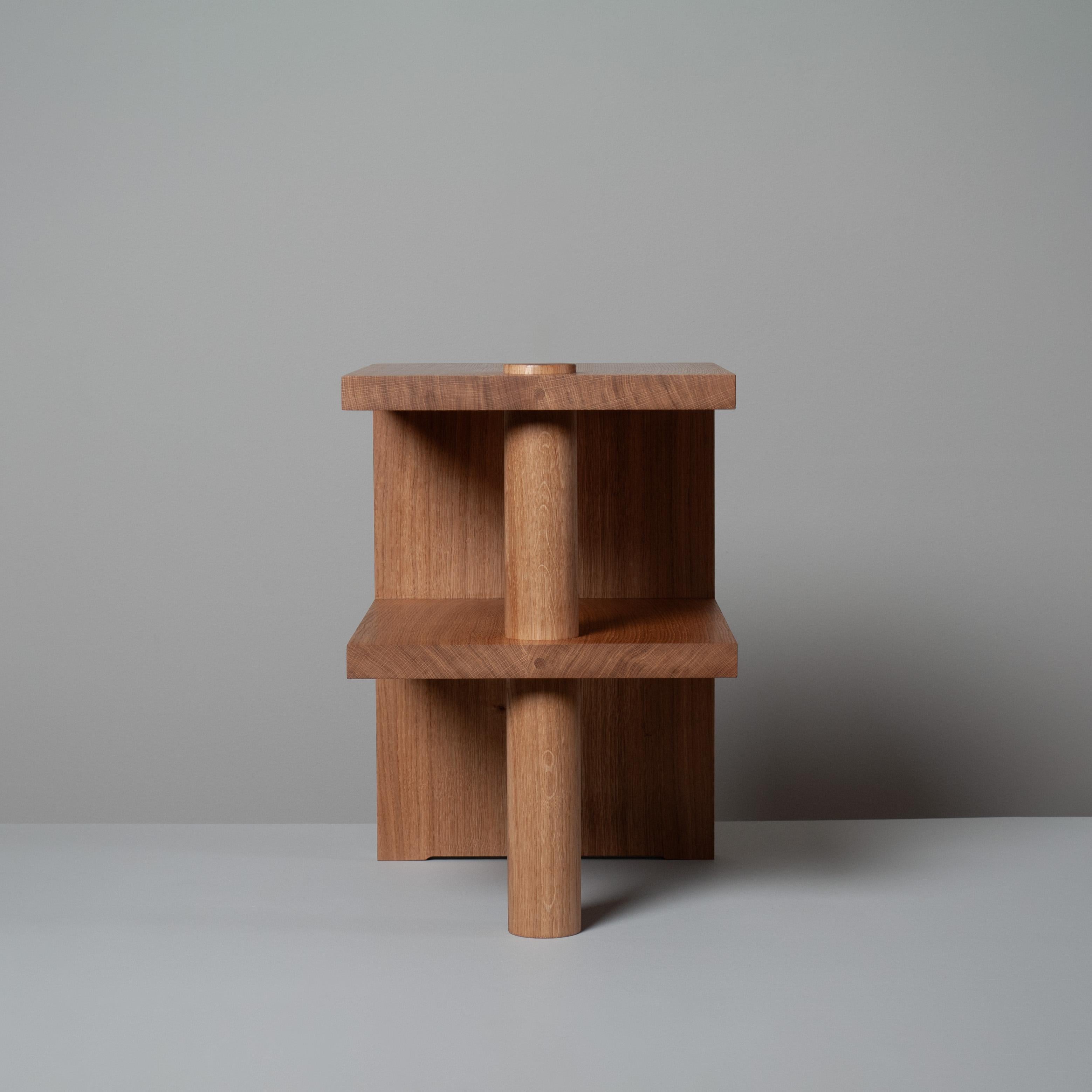 Architectural oak Pillar nightstands or end tables. Early European modernism inspired with a dash of Japanese minimalism - always focusing on the beauty of the materials. Designed by SUM furniture and handcrafted in England using traditional