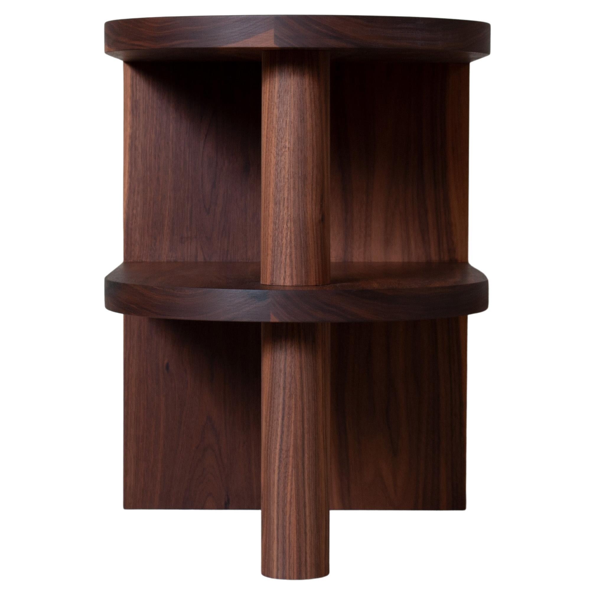 Handcrafted Architectural Walnut Side Table For Sale