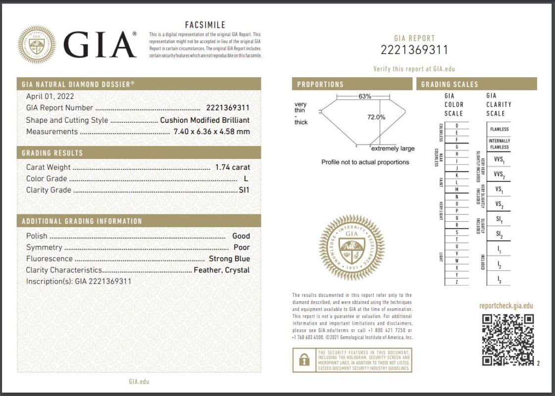 Handgefertigter Aria-Diamantring mit antikem Kissenschliff von Single Stone Damen im Angebot