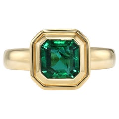 Handcrafted Aria Asscher Cut Green Emerald Diamond Ring by Single Stone